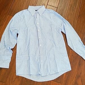 Stafford blue & white checked long-sleeved dress shirt, size 16/34-35